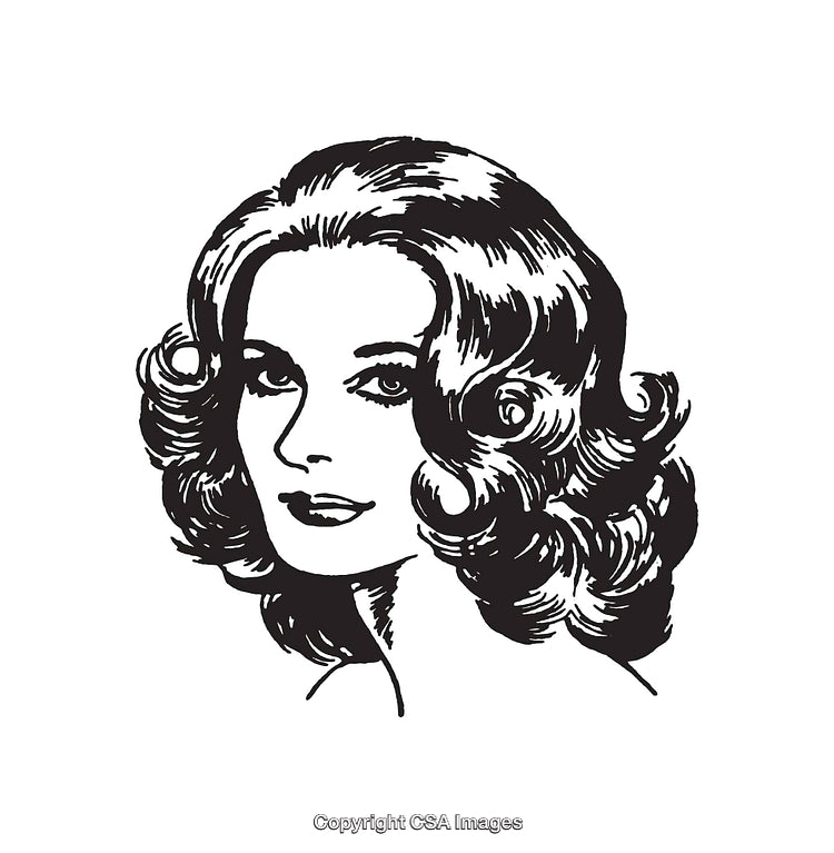 Retro Style Black and White Illustration of a Woman's Portrait