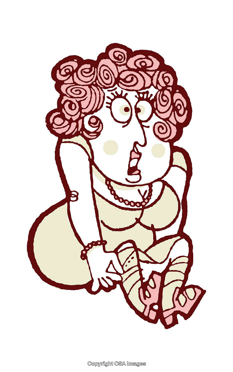 Whimsical Illustration of a Surprised Woman with Curly Red Hair