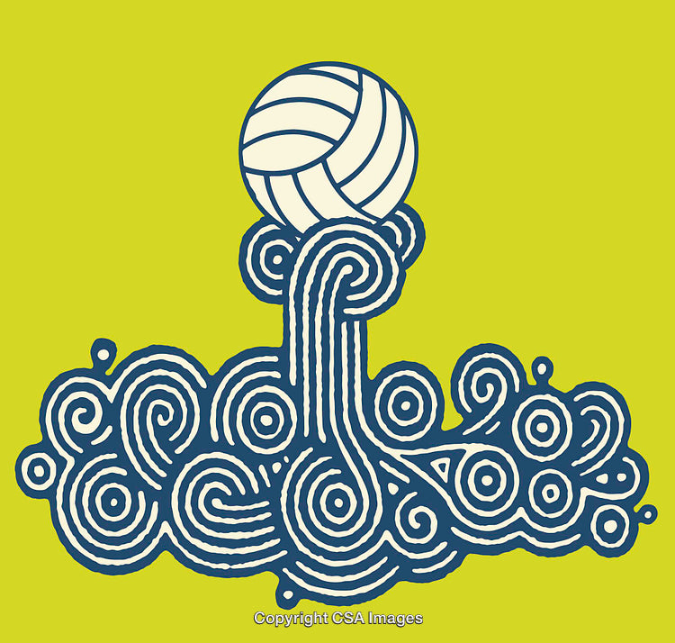 Abstract Volleyball Illustrated with Dynamic Blue and Yellow Line Patterns