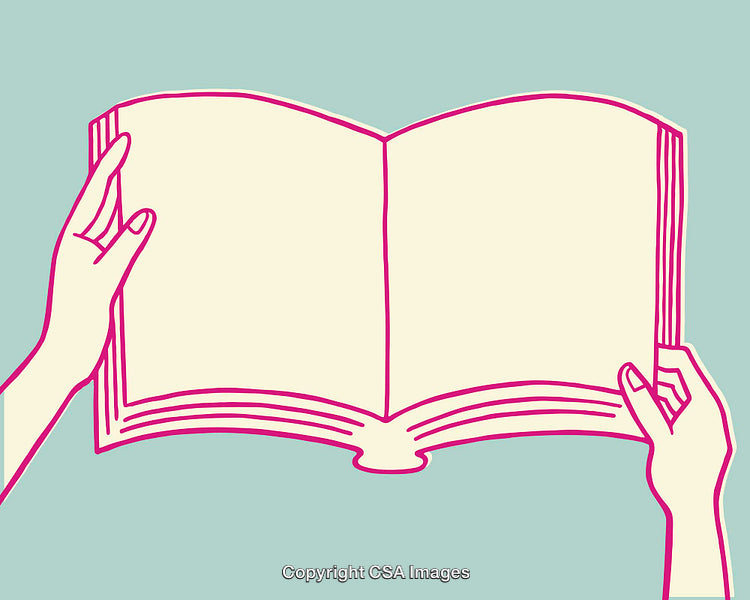 Illustration of Open Book Held by Hands in Colorful Line Art