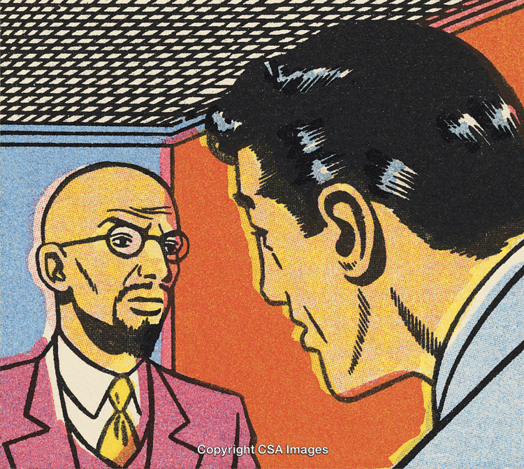 Two Individuals Conversing in a Retro Comic Art Style