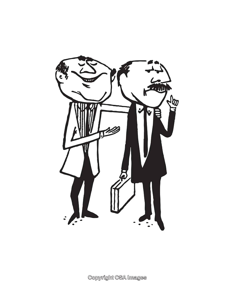 Cartoon Illustration of Two Businessmen Having a Friendly Conversation