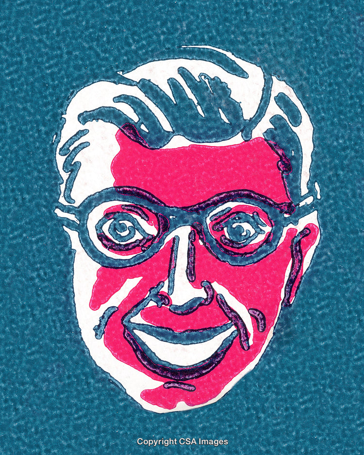 Pop Art Style Portrait of Smiling Face With Glasses on Textured Background
