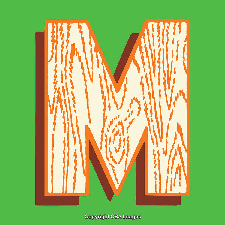 Decorative Illustrated Letter M With Unique Wood Texture Design