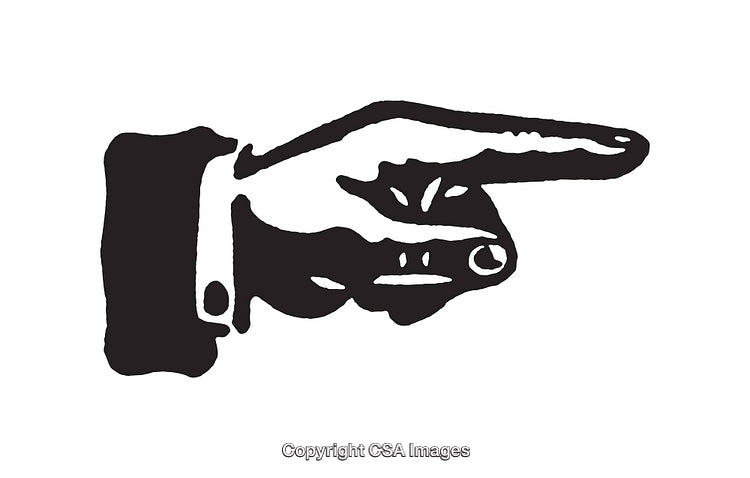 Vintage Black and White Illustration of a Pointing Hand