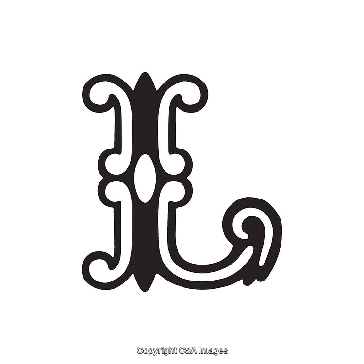 Ornate Decorative Letter L in Elegant Monochrome Design