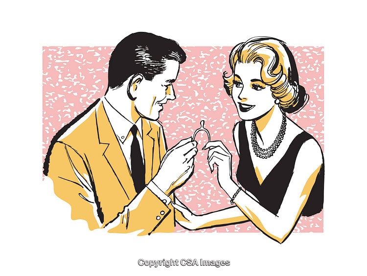 Illustrated Couple Sharing a Sentimental Moment in a Retro Style