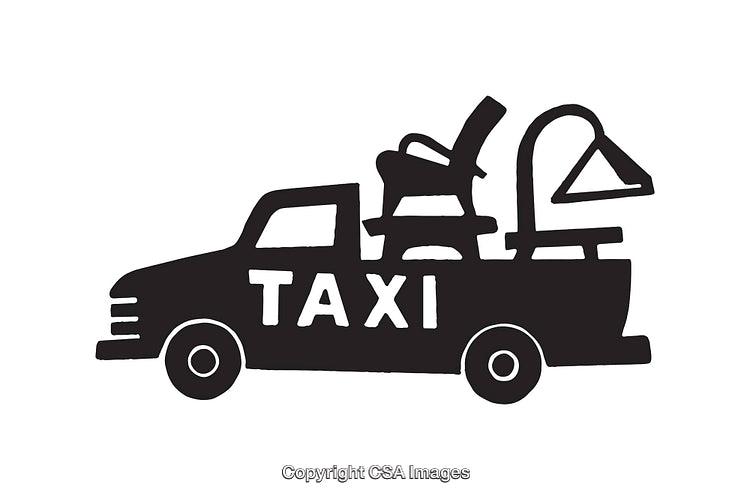 Black and White Icon Illustration of a Taxi Carrying Furniture