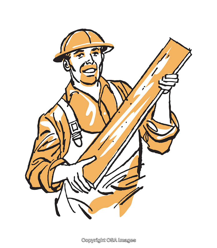 Illustration of a Worker Holding a Wooden Board With Determined Expression