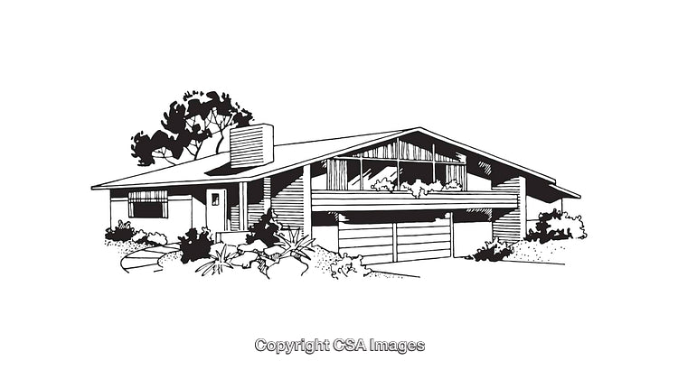 Black And White Line Art Illustration of a Modern Suburban Home