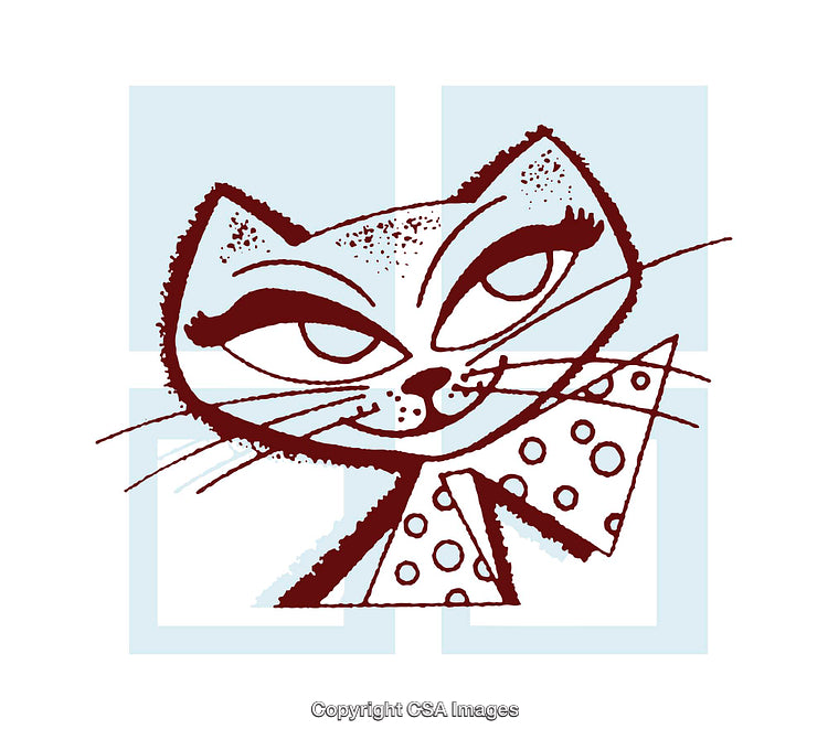 Stylized Illustration of a Cat With Polka-Dotted Neckwear