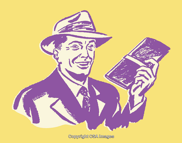 Retro Style Line Art Illustration of Man Holding a Book