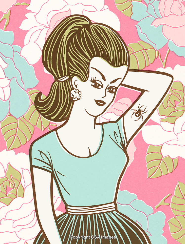 Vintage Styled Illustration of Glamorous Woman with Floral Background