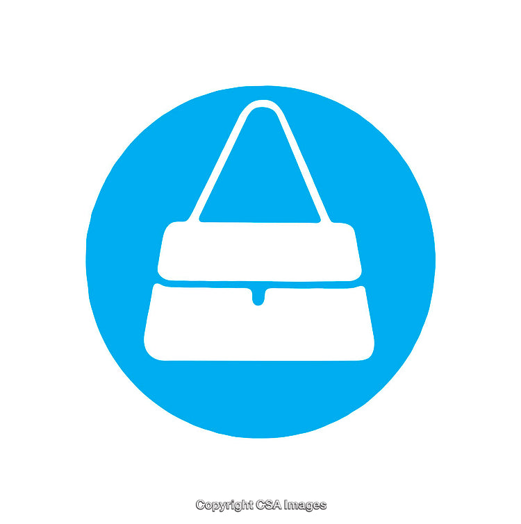 Minimalistic Icon of a Handbag Painted White on a Blue Background