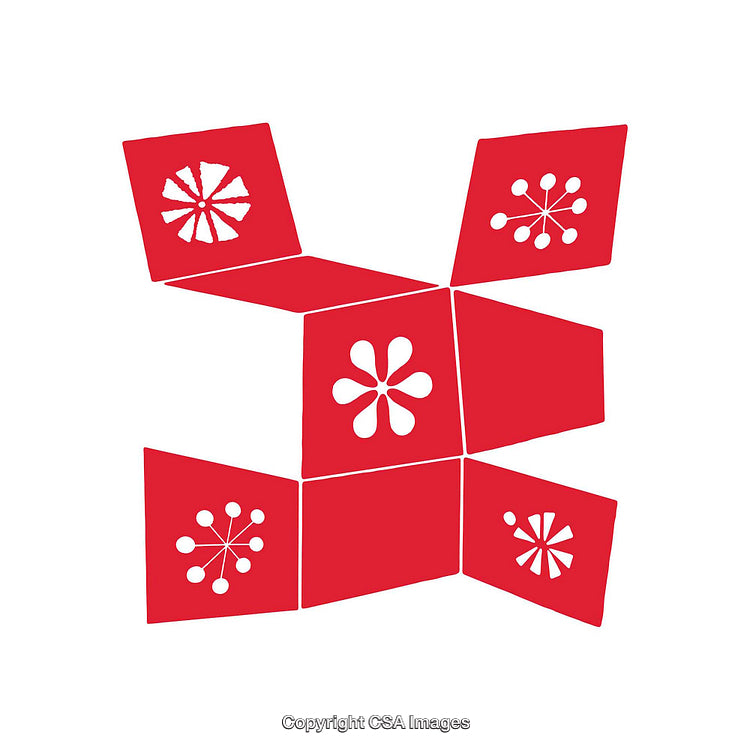 Red Abstract Design with Geometric Shapes and Modern Patterns on White Background