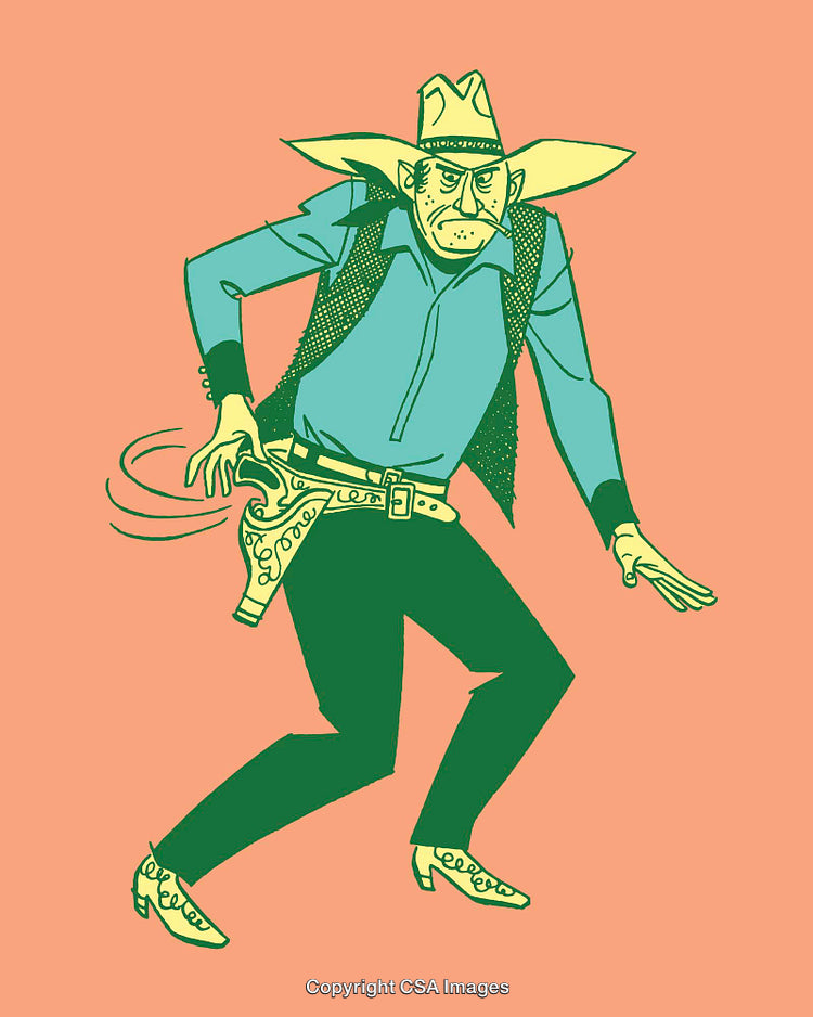 Vintage Western Style Cowboy Illustration in Dynamic Motion