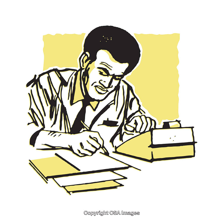 Retro Illustration of a Businessman Writing at His Desk