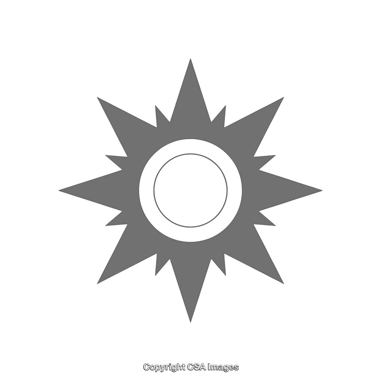 Minimalist Starburst Symbol with Circular Center on White Background