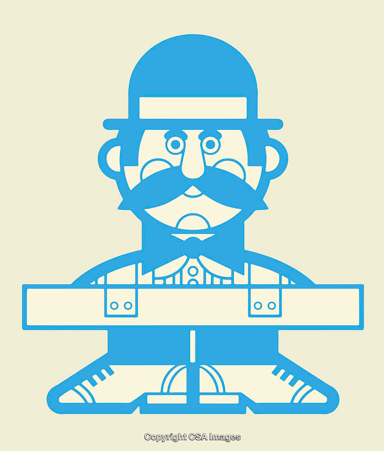 Blue Cartoon Gentleman in Classic Pose and Silhouette Style Illustration