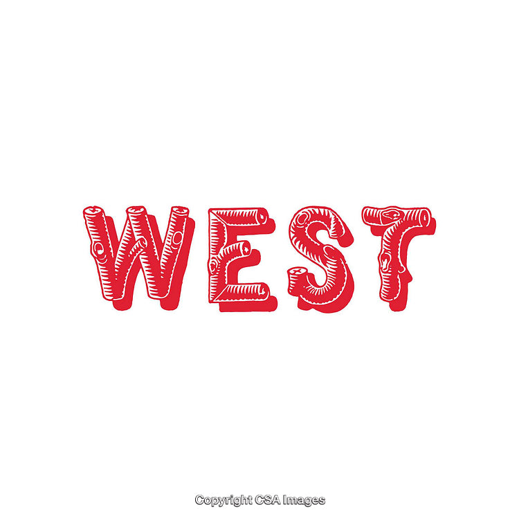 Creative Typography Highlighting the Word 'West' in Artistic Red Design