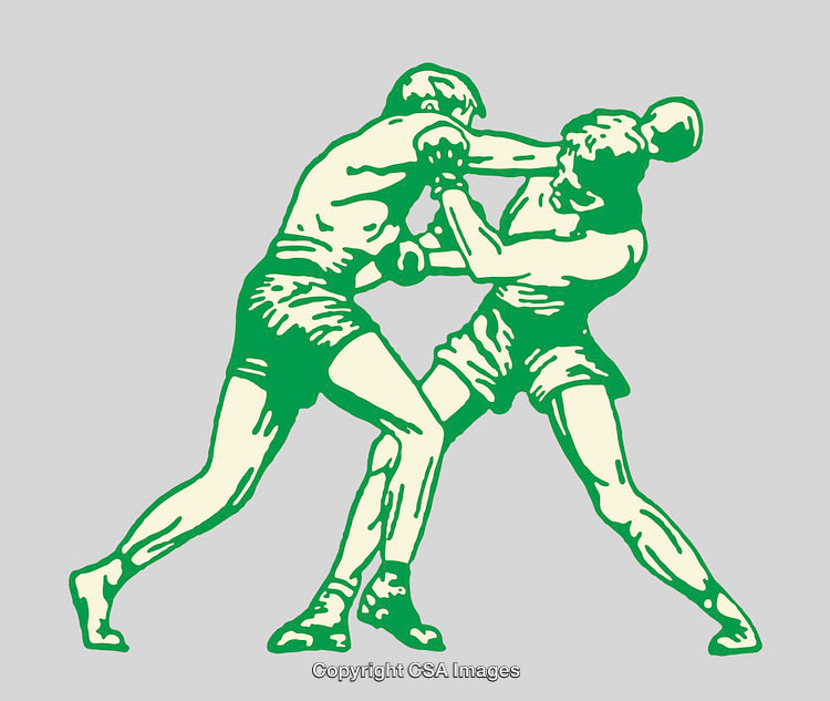 Vintage Line Art Illustration of Two Individuals Engaged in Boxing