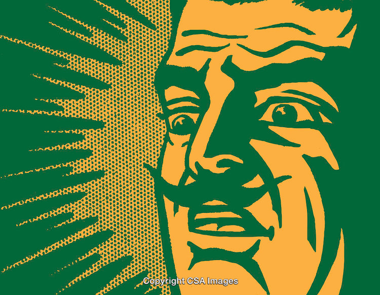 Retro Pop Art Illustration Depicting a Surprised Facial Expression in Bold Colors