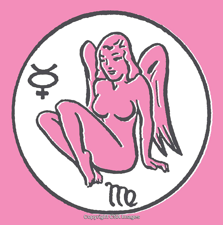 Pink Illustration Depicting Feminine Figure with Wings in Artistic Line Art Design