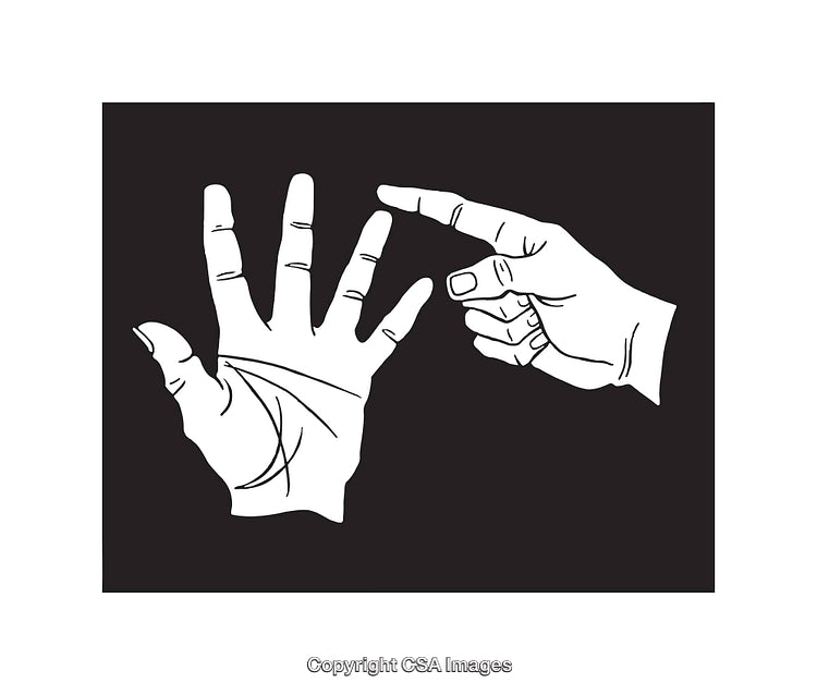 Illustrated Black and White Line Art of Hands in Interaction