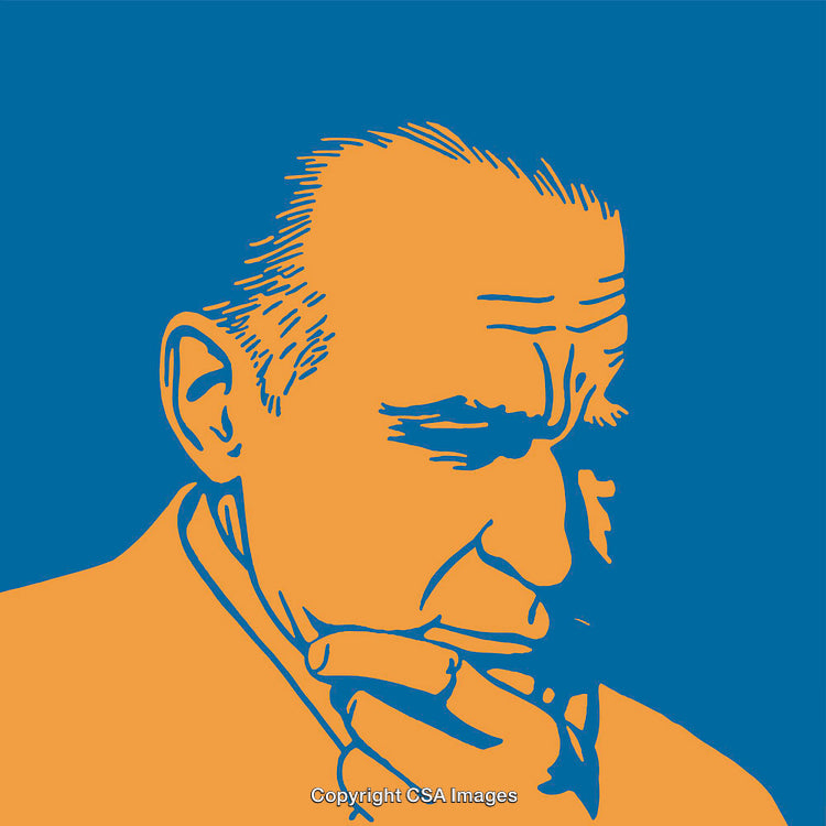 Contemplative Line Art Illustration of a Thinking Man in Bold Colors