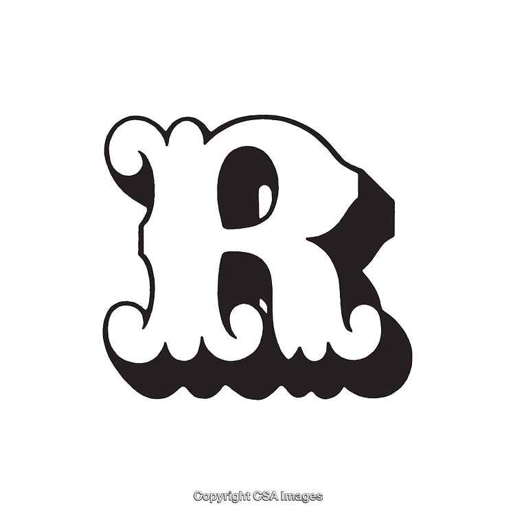 Stylized Black and White Letter R with Decorative Design