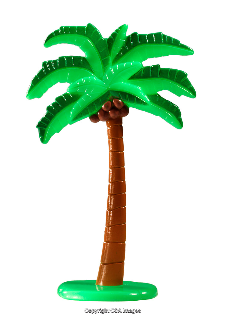 Bright Green Plastic Toy Palm Tree with Brown Trunk on White Background