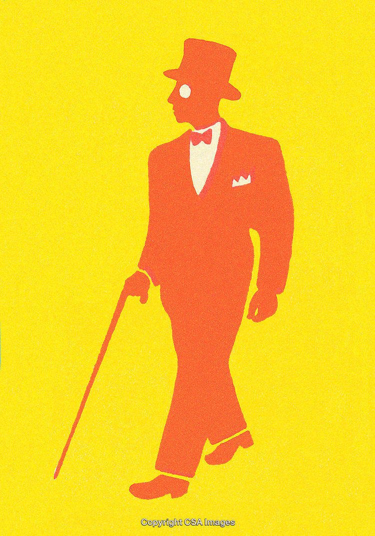 Modern Silhouette of a Gentleman Holding a Cane in Colorful Pop Art Style