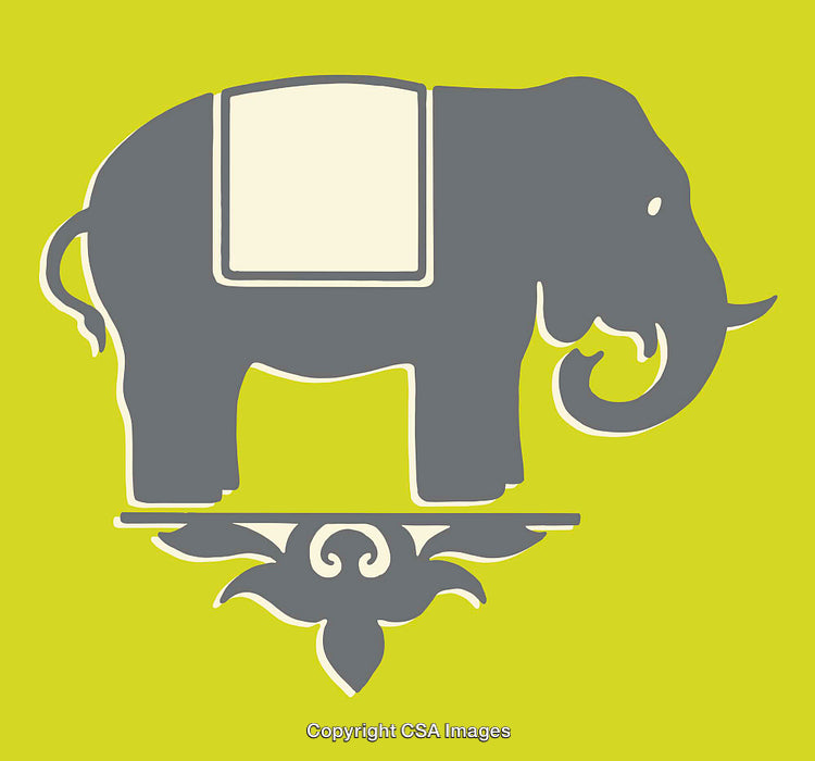 Gray Elephant Illustration on a Bright Lime Green Background