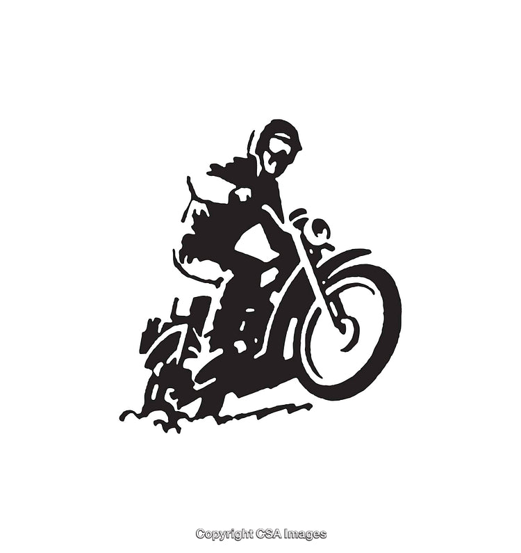Vintage Black and White Illustration of a Motorcycle Rider in Motion