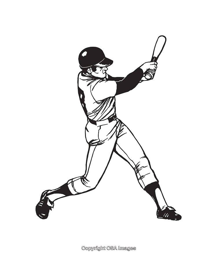Black and White Line Art of a Baseball Player at Bat