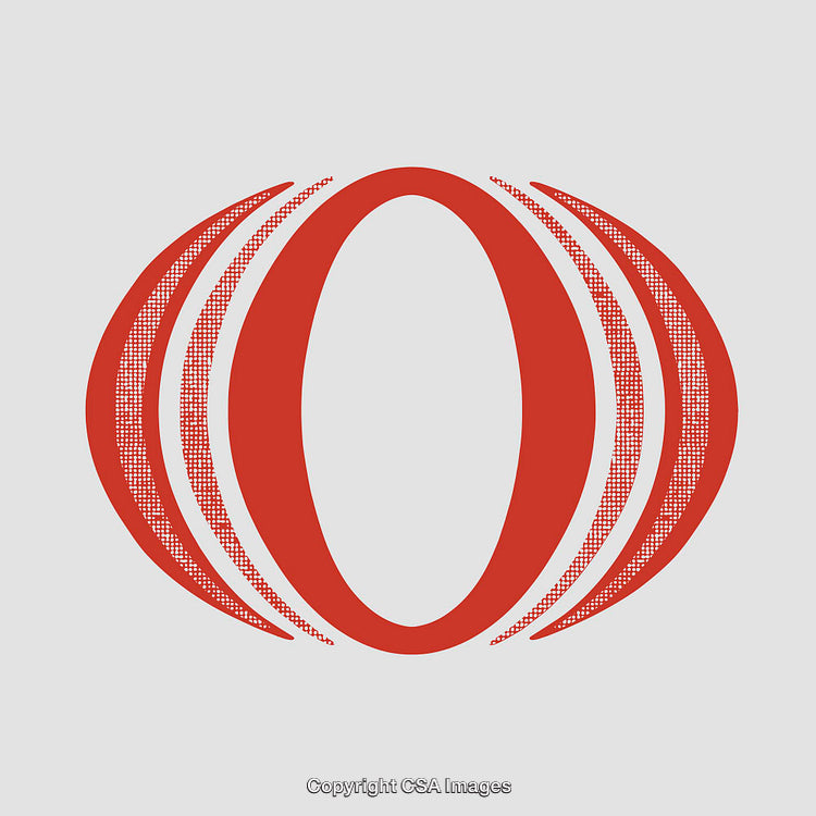 Abstract Red Letter 'O' Graphic with Unique Dot Patterns
