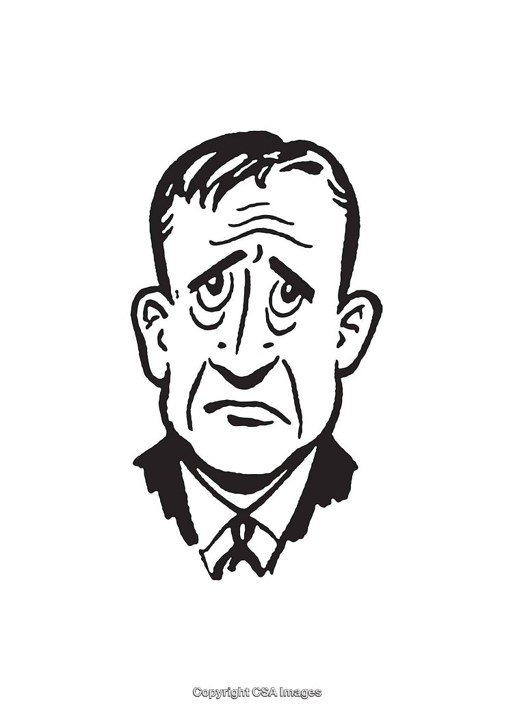 Black and White Illustration of a Concerned Man's Facial Expression