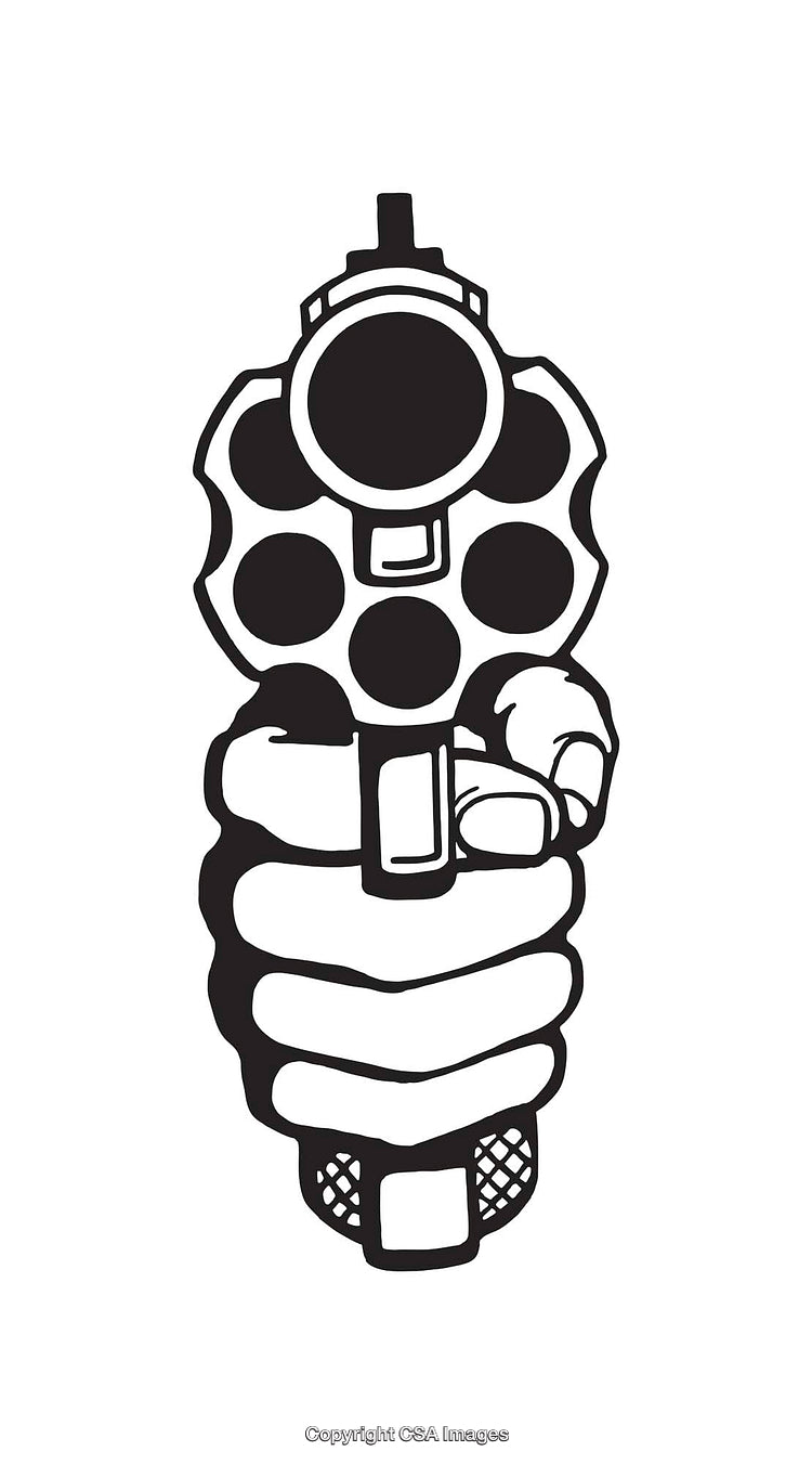 Black and White Illustration of a Revolver Pointed Straight Ahead