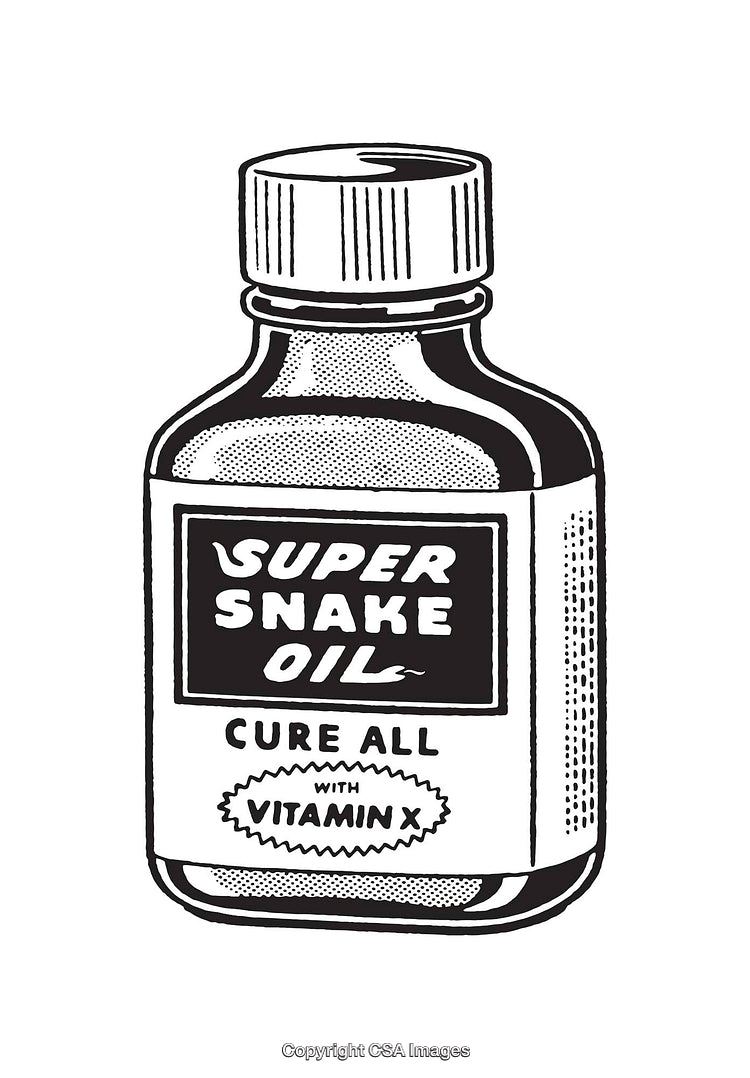 Black and White Illustration of Snake Oil Medicine Bottle With Vintage Design