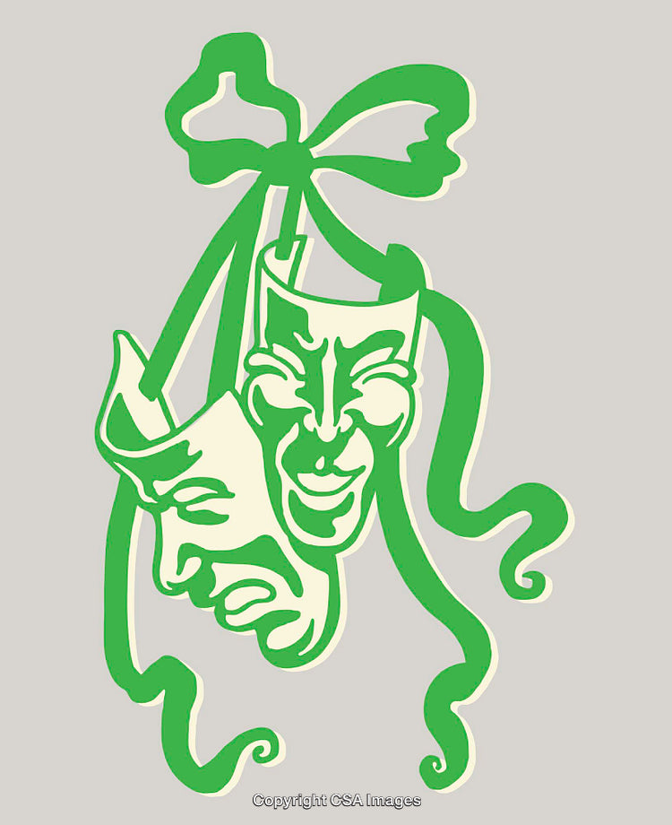 Green Comedy and Tragedy Masks with Ribbon Illustration