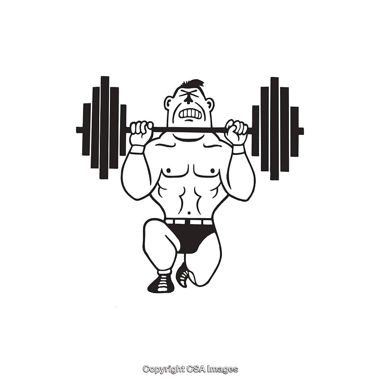 Black and White Line Art of a Weightlifter Squatting with Barbell