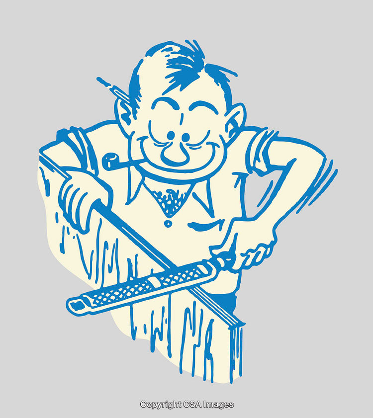 Vintage-Style Cartoon Illustration of a Man Working with Wood