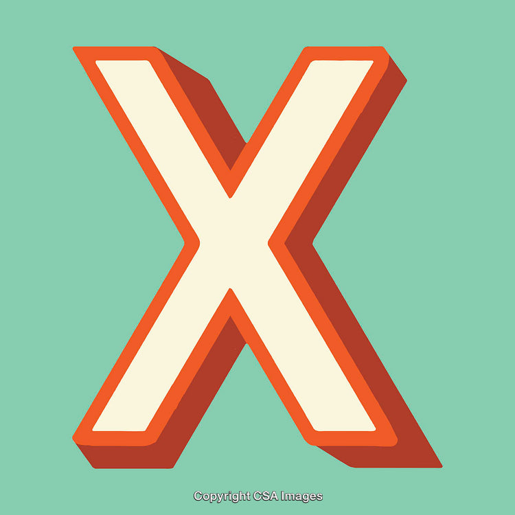 Bold Capital Letter X in Retro Design Style on Teal Background