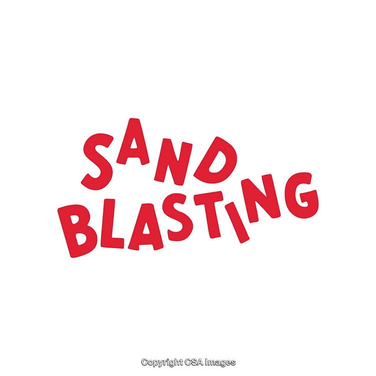 Red Sandblasting Text Design on White Background