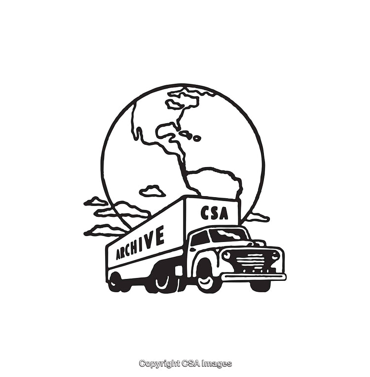 Illustration of a Delivery Truck and Globe Symbolizing Global Logistics and Archives