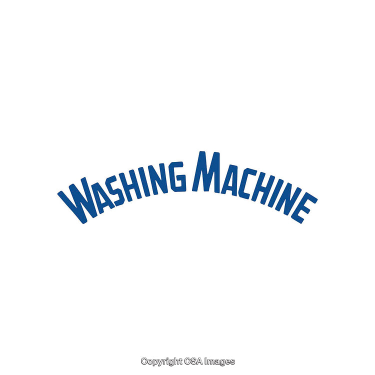 Simple Blue Text Reading Washing Machine on White Background