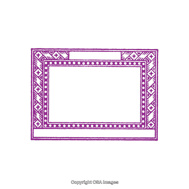 Hand-Drawn Ornamental Picture Frame with Purple Geometric Pattern