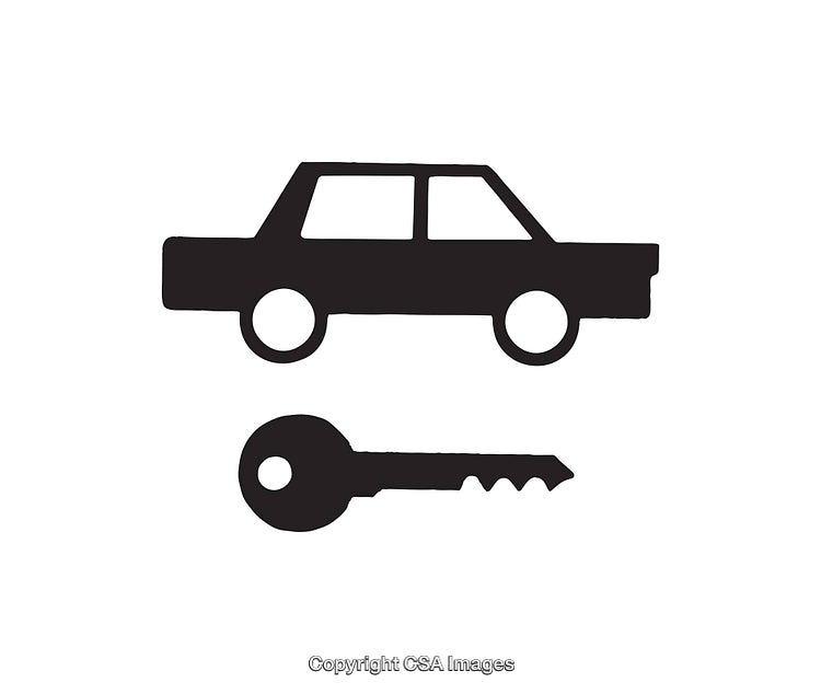 Simple Black Car and Key Icons on White Background