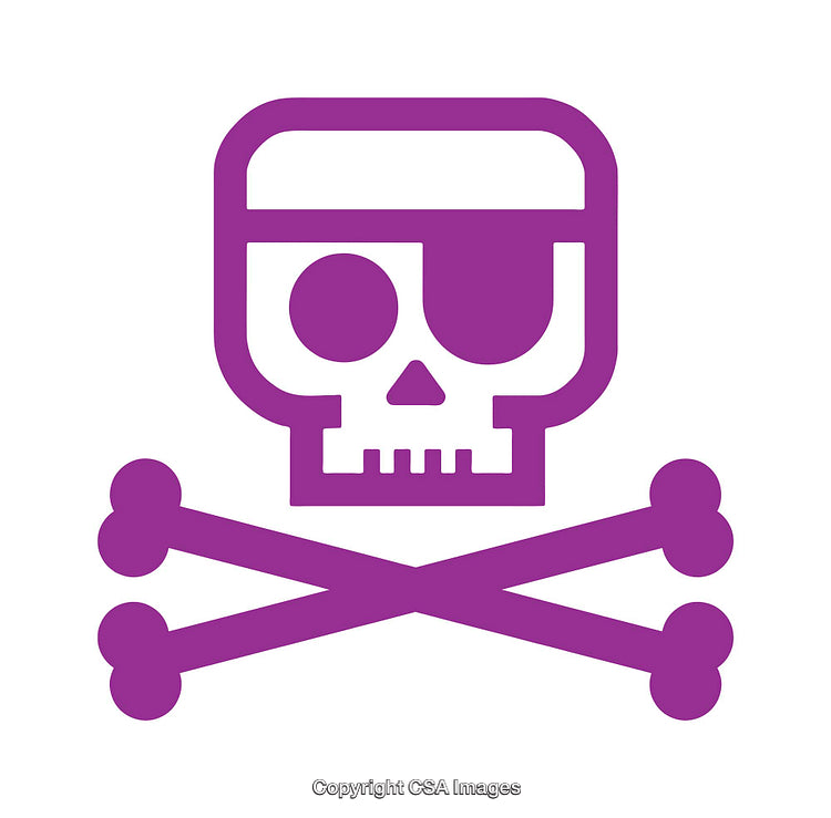 Purple Pirate Skull Icon with Crossbones on White Background