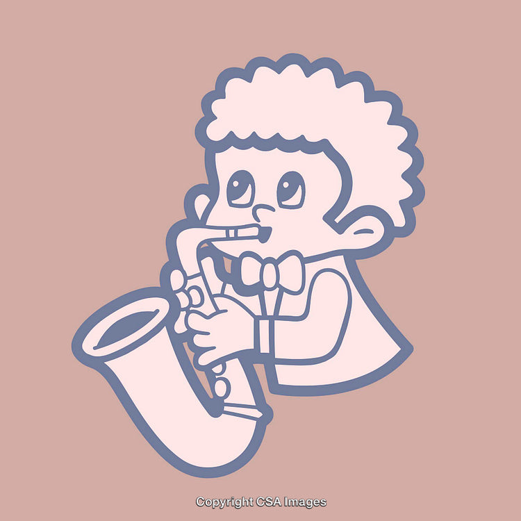 Cute Cartoon of a Child Playing the Saxophone with Bow Tie